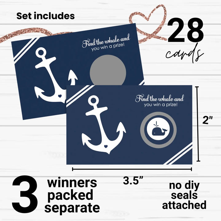 Anchor Bridal Shower Scratch Off Games - 28 Cards - Fun Wedding Shower Game or Engagement Party Ideas Tying the Knot Design in Blue and White