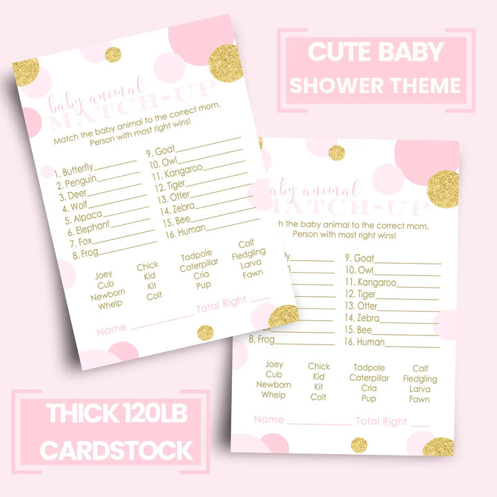 Pink and gold baby shower game animal matching for all occasion fun guessing activities guests play twinkle star ideas