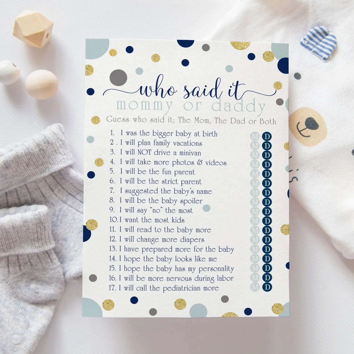 Navy and gold mommy or daddy baby shower game - 25 pack guess who activity cards twinkle little star themed royal