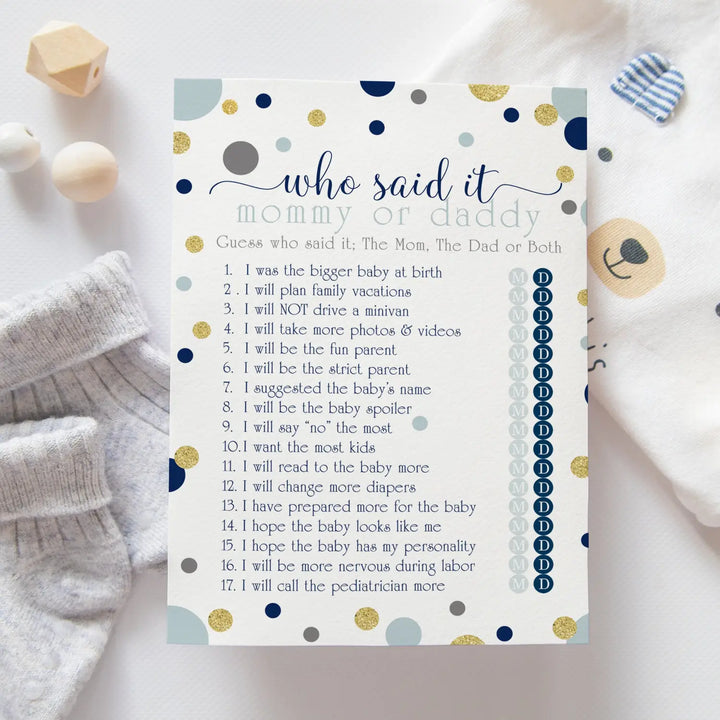 Navy and gold mommy or daddy baby shower game - 25 pack guess who activity cards twinkle little star themed royal