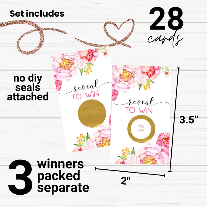 Garden party cottage floral scratch-off games (28 pack) - pink & gold wedding girls baby shower raffle tickets