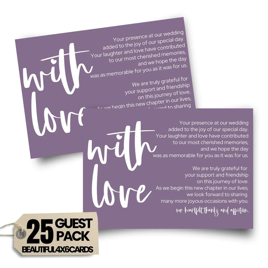 25-Pack Everafter Reception Thank You Cards - 4x6 Wedding Table Favors