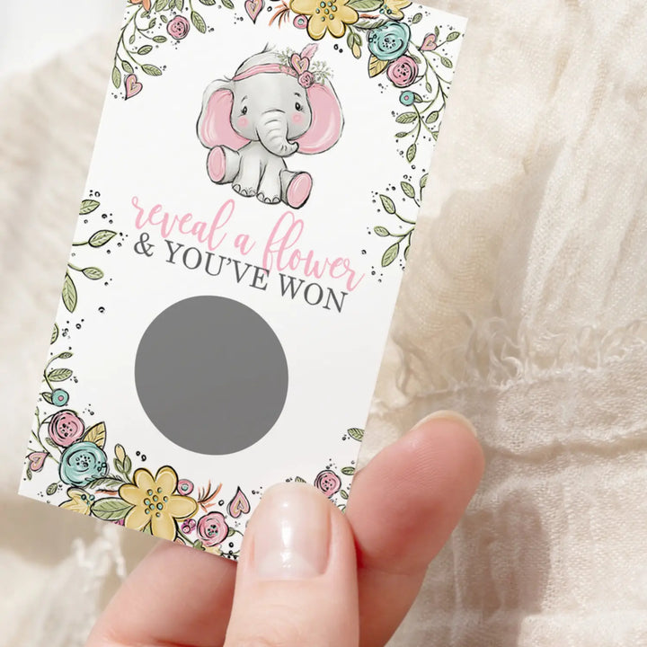 Elephant baby shower games for girls - 30 cards - fun scratch off game guest activities reveal to win prizes cute pink