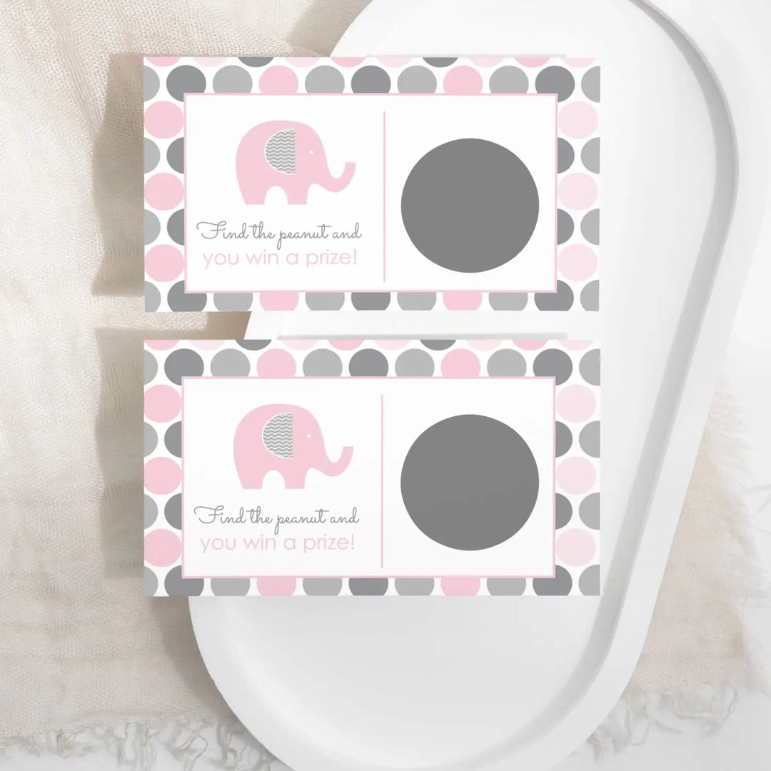 Elephant Baby Shower Games for Girls - 30 Cards - Fun Scratch Off Game Guest Activities Reveal to Win Prizes, Cute Pink Jungle Favors Theme