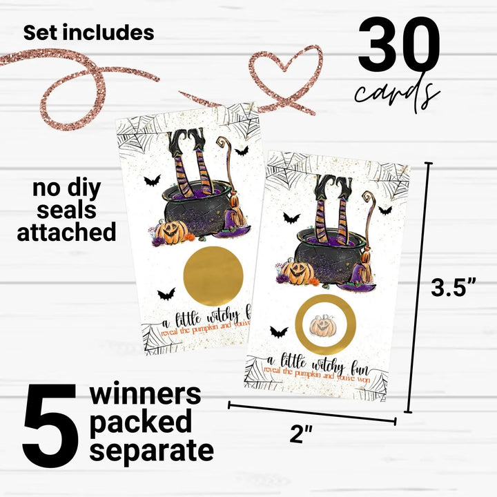 Witchy Fun Scratch Off Cards Halloween Party Games for Baby Shower, Wedding, Adults, Pumpkin Raffle Tickets, Witch Wedding Favors, 30 Pack