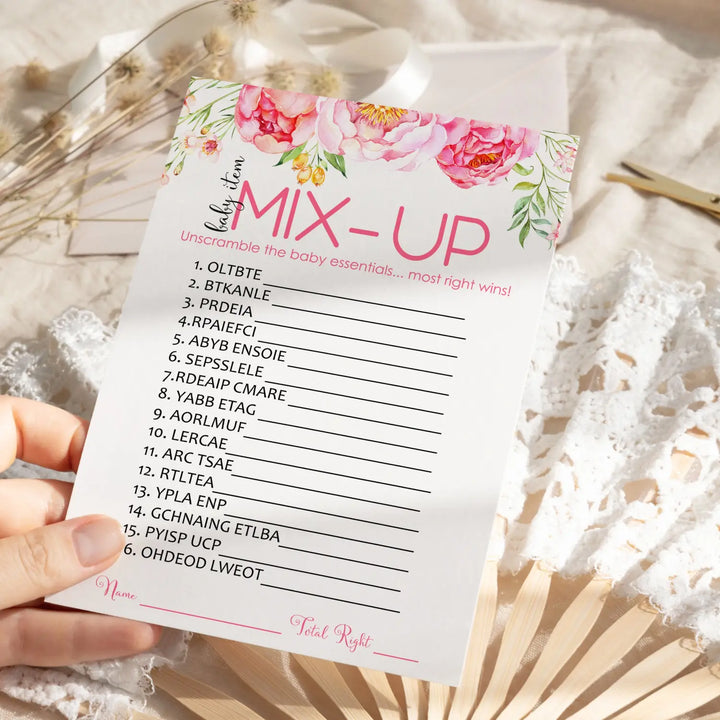 Floral baby shower word scramble game - 25 pack rustic prize games cute party ideas unique pink favors