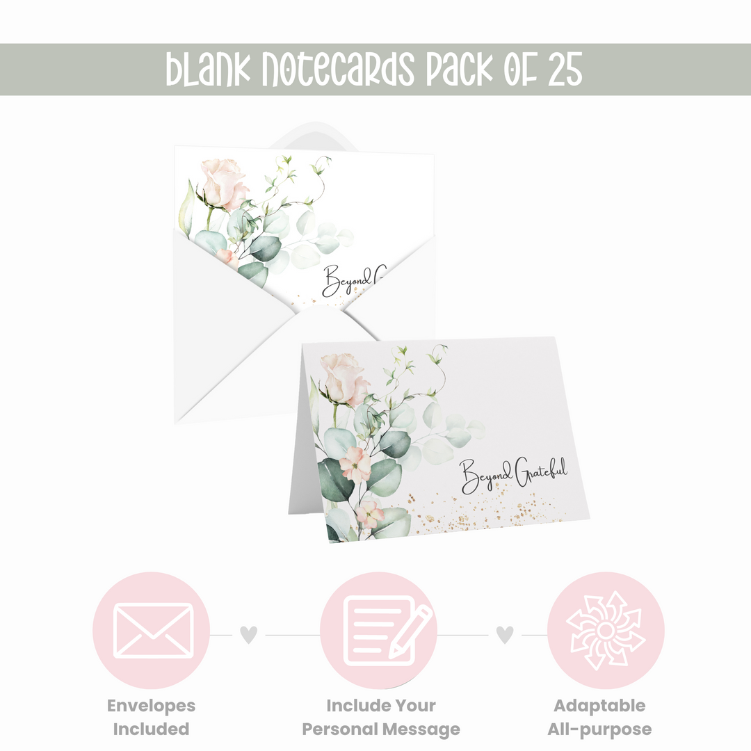 Blush Blooms Floral Thank You Cards - 25-Pack Exquisite Notecards for Bridal Showers, Weddings - Paper Clever Party