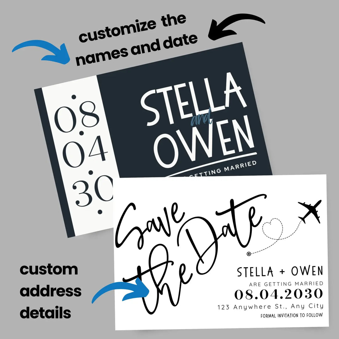 Custom White and Black Save the Date Cards - Personalized 4x6 Inch Invitations with Elegant Typography and White Envelopes - Perfect for Weddings, Birthdays, and Showers