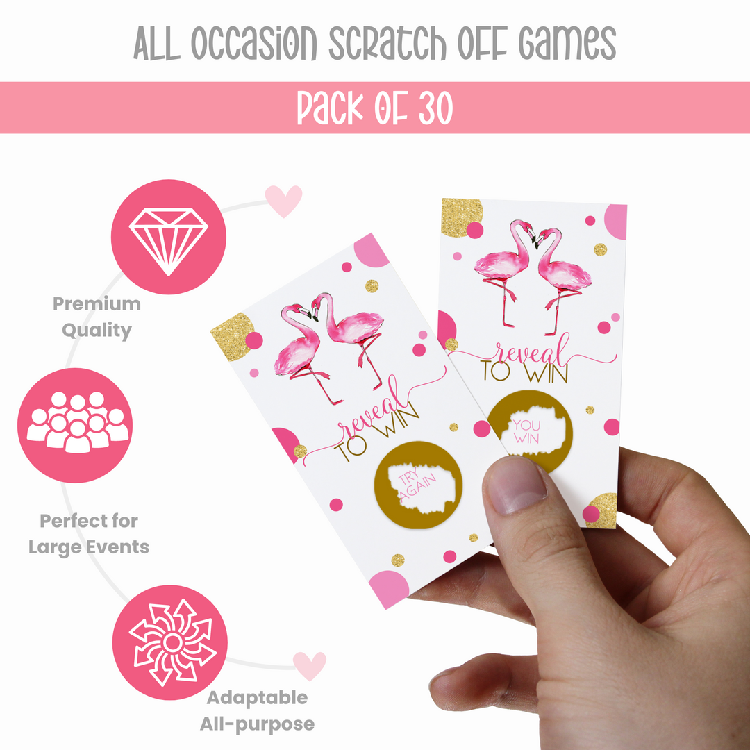 Flamingo Scratch Off Card Game (30 Pack) Tropical Bridal Shower Games - Paper Clever Party