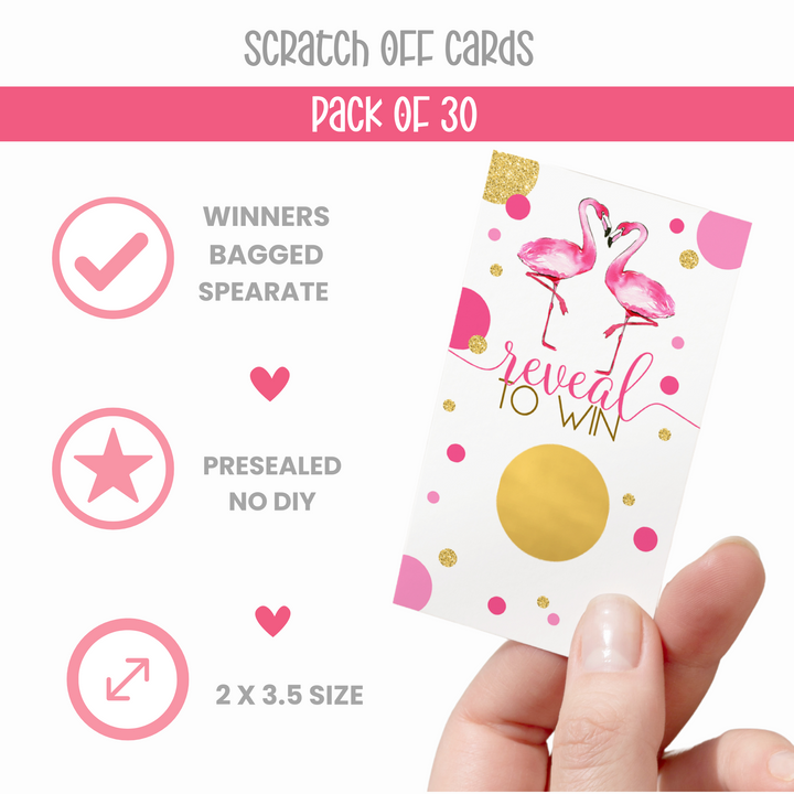 Flamingo Scratch Off Card Game (30 Pack) Tropical Bridal Shower Games - Paper Clever Party