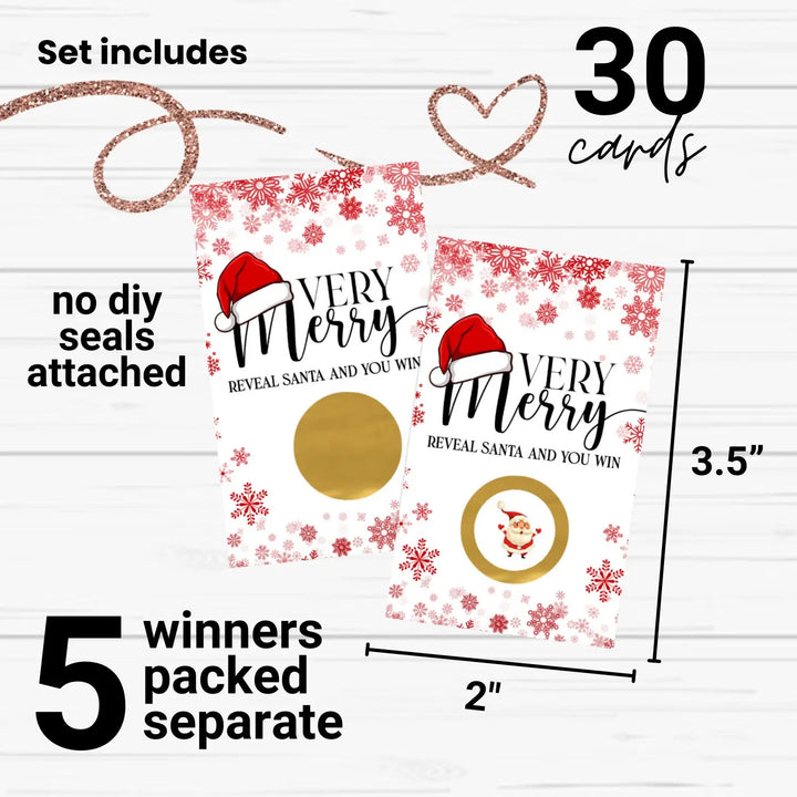 Very Merry Christmas Scratch Off Cards, Holiday Party Games for Santa Baby Shower, Wedding, Raffle Tickets, Groups, Adults, Snowflake Favors Xmas, 30 Pack