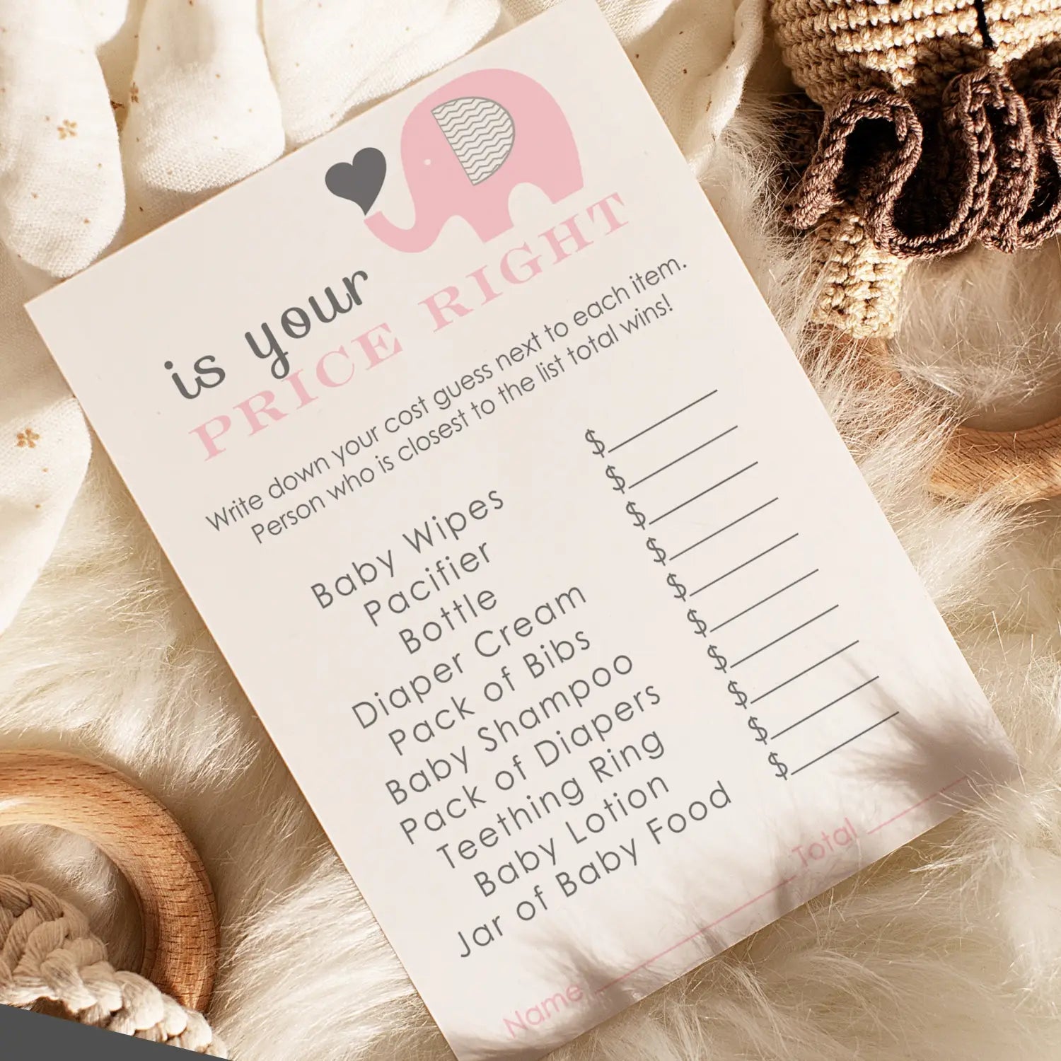 Pink elephant guess the price baby shower games – 25 guests modern princess themed activities for girls jungle animal