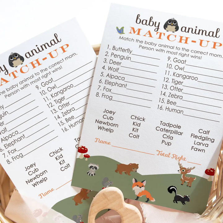 Woodland Baby Animal Matching Baby Shower Game Cards (25 Pack)