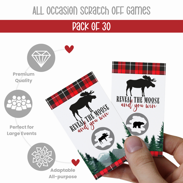 Lumberjack Scratch Off Game Boys Baby Showers Raffle Ticket Prize Drawings Fun Reveal to Win Scratcher Ideas Bear Favors Red and BlackThemed, 30 Pack - Paper Clever Party