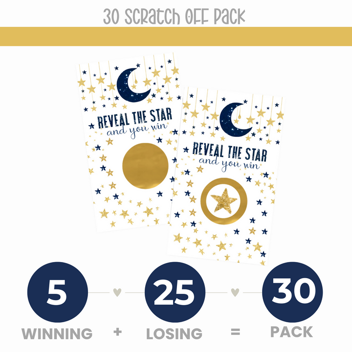 Twinkle Little Star Scratch-Off Game Cards (30-Pack) Navy & Gold Baby Shower Activity - Paper Clever Party