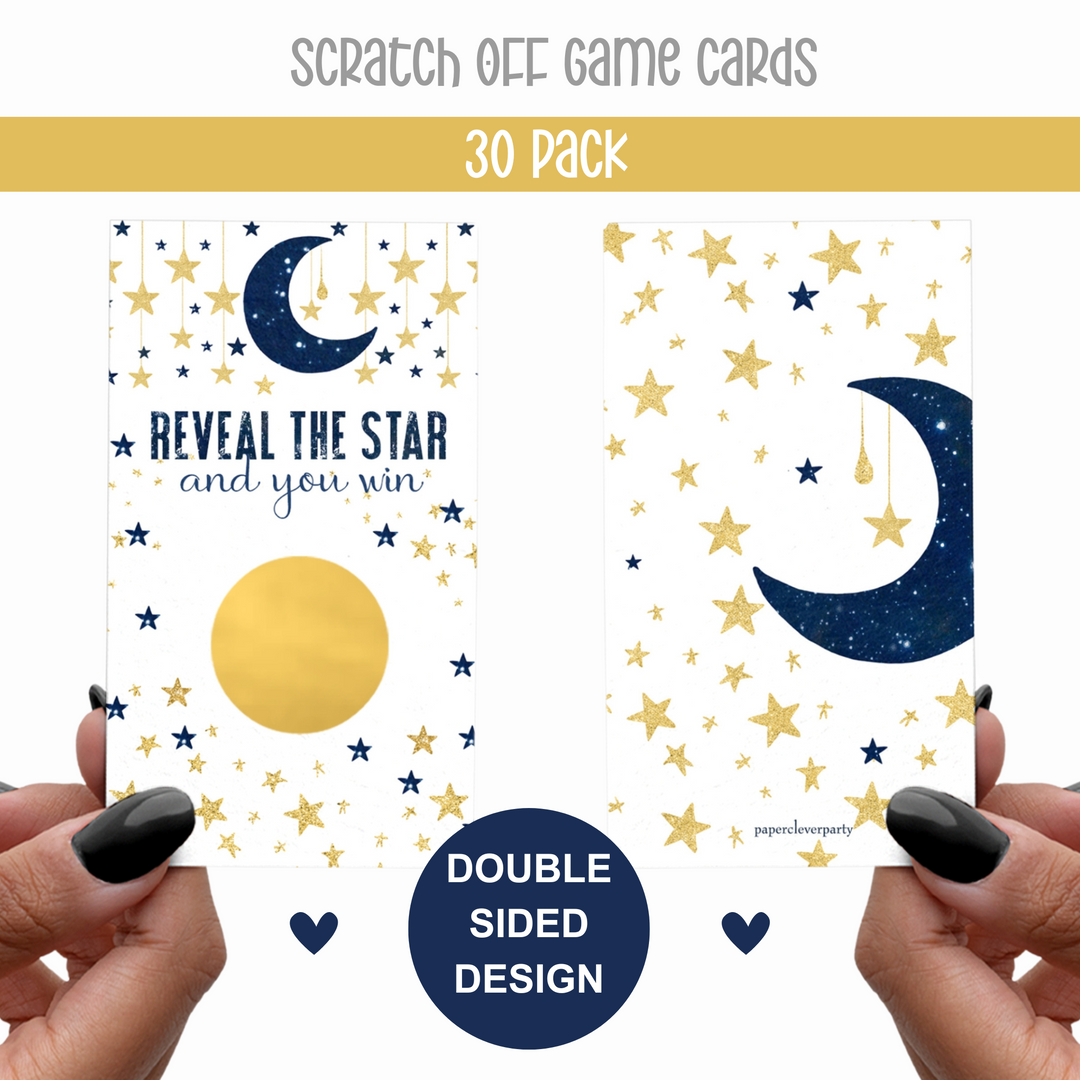 Twinkle Little Star Scratch-Off Game Cards (30-Pack) Navy & Gold Baby Shower Activity - Paper Clever Party