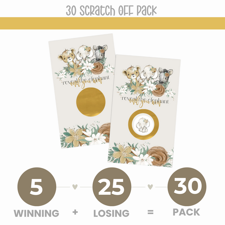 Flora Safari Scratch Off Cards (30 Pack) Girls Baby Shower Games, Cute Floral and Jungle Themed Favors - Paper Clever Party