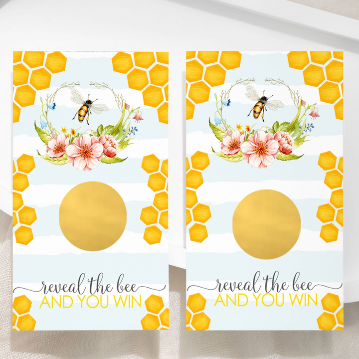 Mommy to Bee Bumblebee Scratch Off Game Cards (30 Pack) - Baby Shower, Bridal, Wedding, Gender Reveal Games - Paper Clever Party