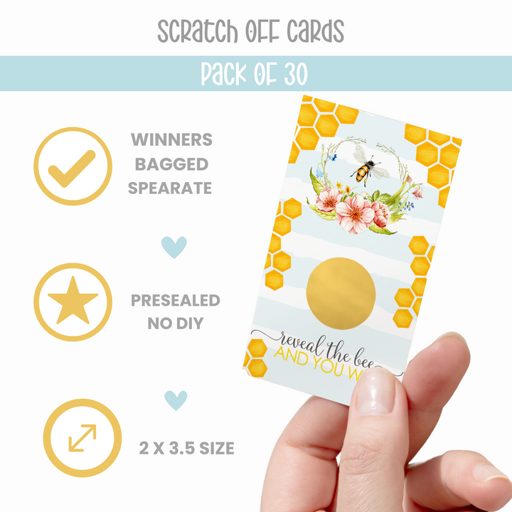 Mommy to Bee Bumblebee Scratch Off Game Cards (30 Pack) - Baby Shower, Bridal, Wedding, Gender Reveal Games - Paper Clever Party