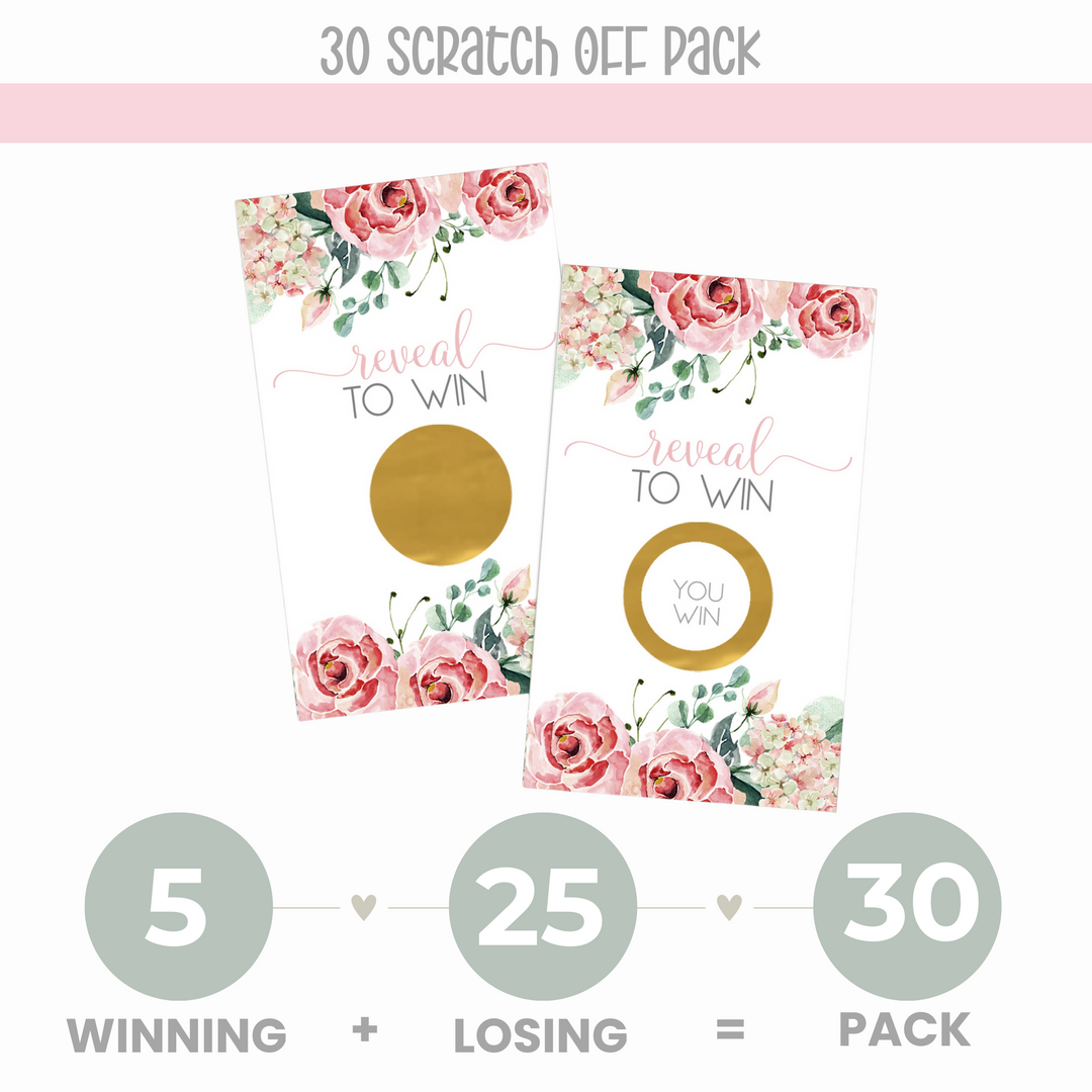 Floral Charming Scratch Off Card Game (30 Pack) - Pink Party Favors for Bridal Shower, Baby Shower, Graduation - Paper Clever Party