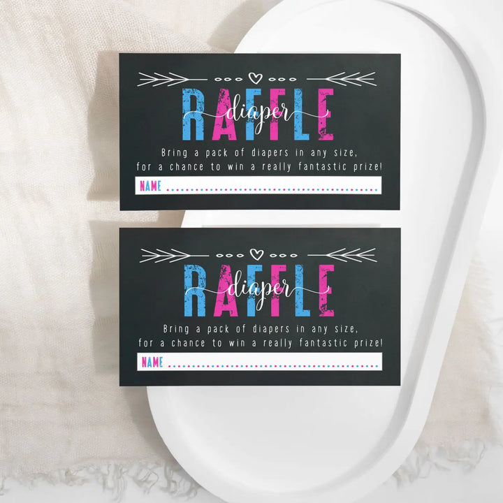 Gender Reveal Diaper Raffle Tickets - Baby Shower Game Inserts by Paper Clever Party, 25 Pack