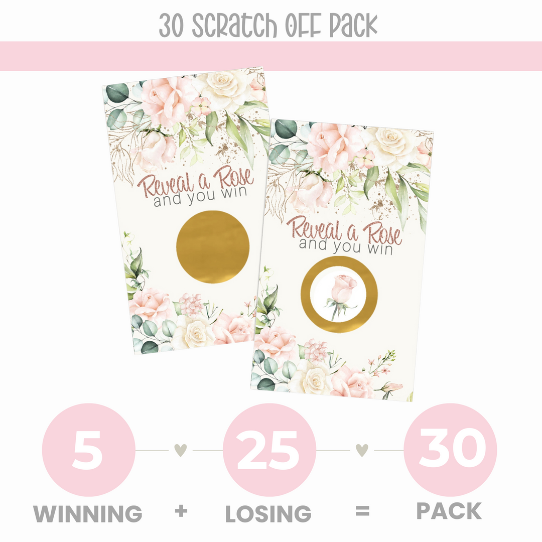 Blush Blooms Scratch Off Game Cards (30 Pack) - Floral Elegance for All Events - Paper Clever Party