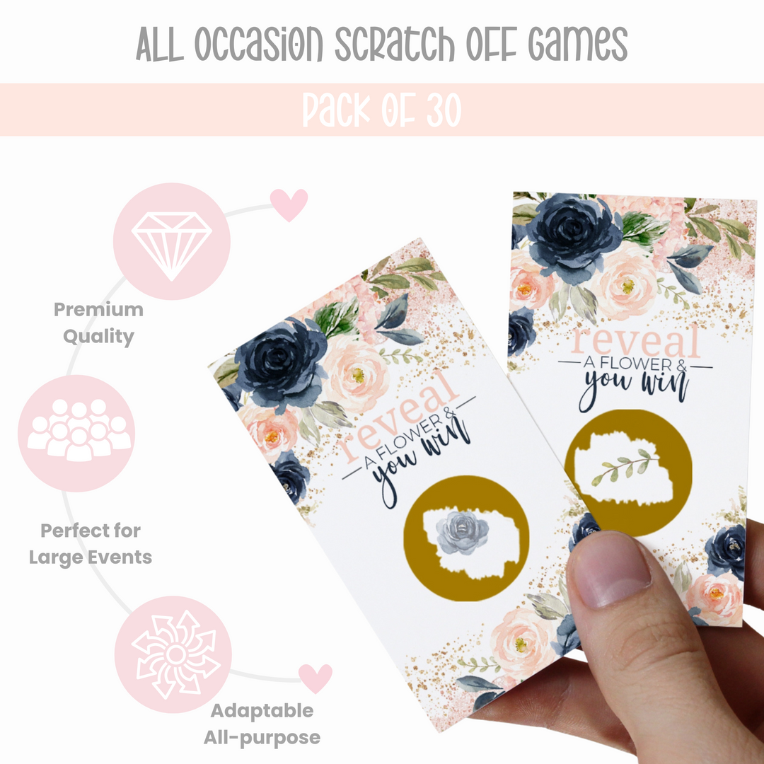 Floral Blushing Scratch Off Game Cards (30 Pack) - Bridal Shower, Baby Shower, Graduation Party Favors - Paper Clever Party