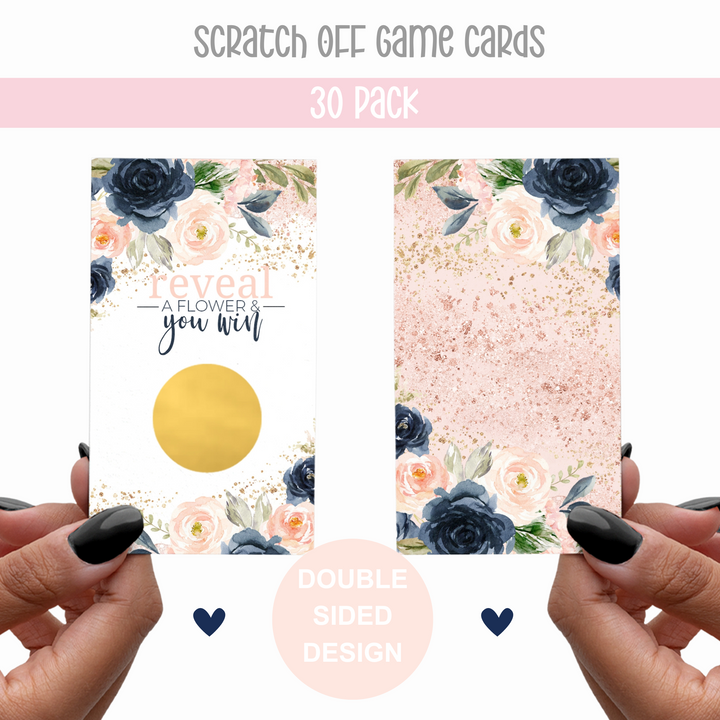 Floral Blushing Scratch Off Game Cards (30 Pack) - Bridal Shower, Baby Shower, Graduation Party Favors - Paper Clever Party