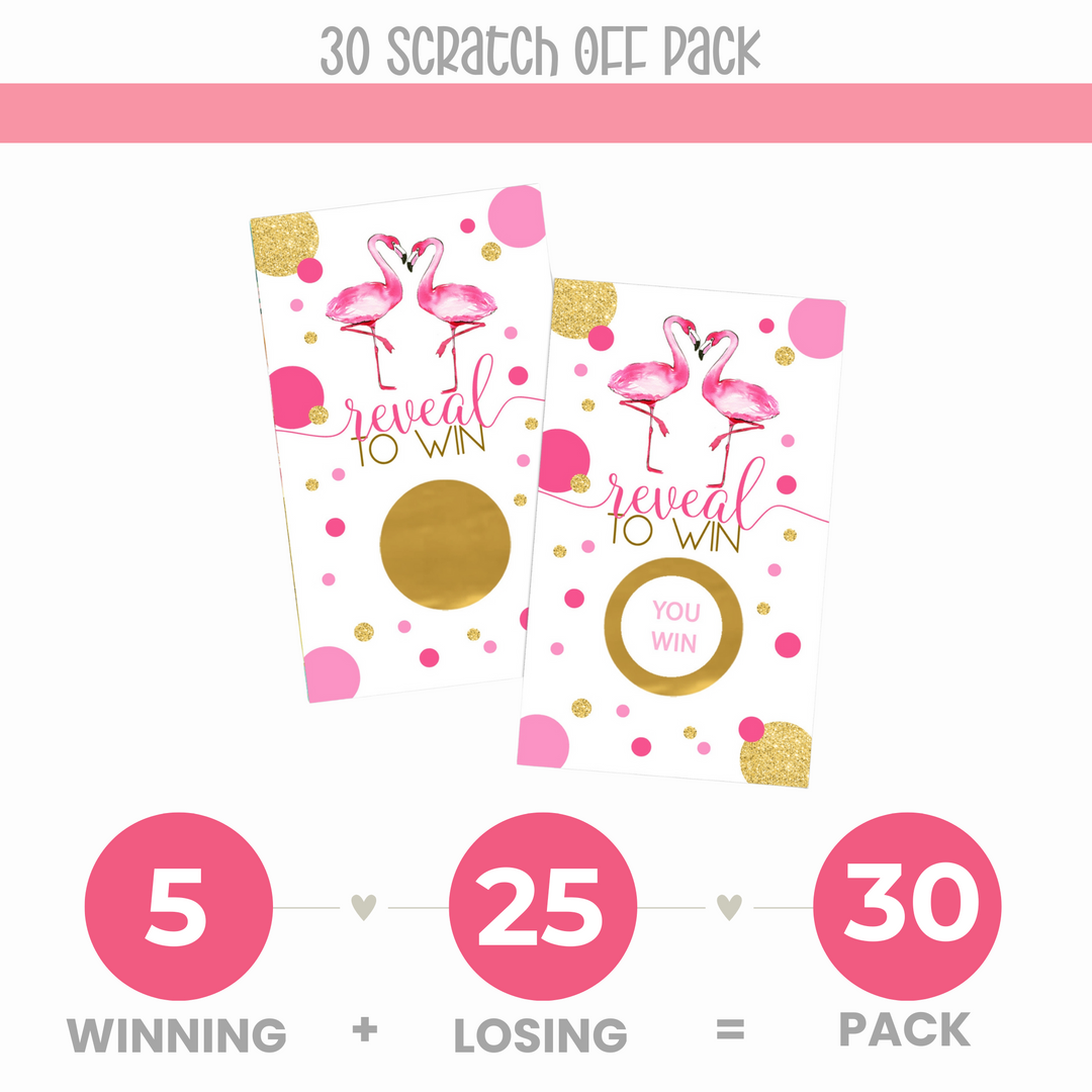 Flamingo Scratch Off Card Game (30 Pack) Tropical Bridal Shower Games - Paper Clever Party