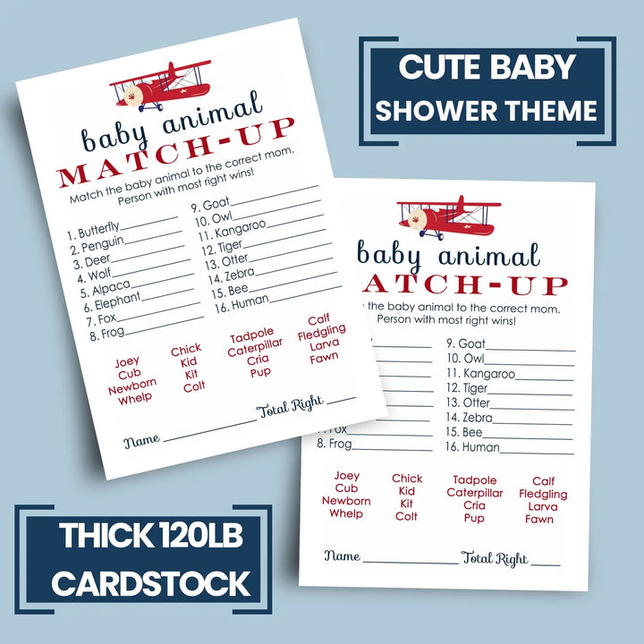 Airplane Animal Matching Game for Baby Shower (25 Card Pack)