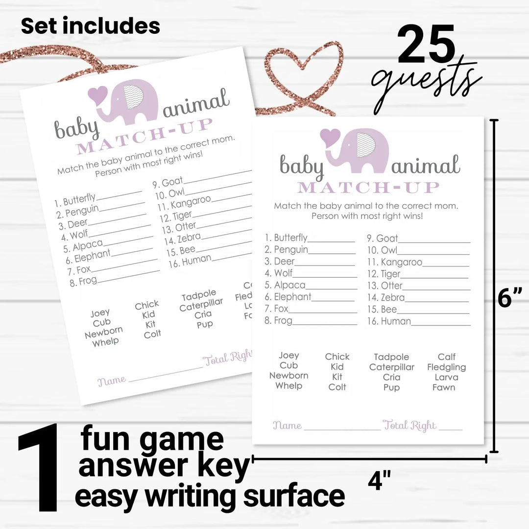 Purple Elephant Baby Animal Matching Game (25 Pack)