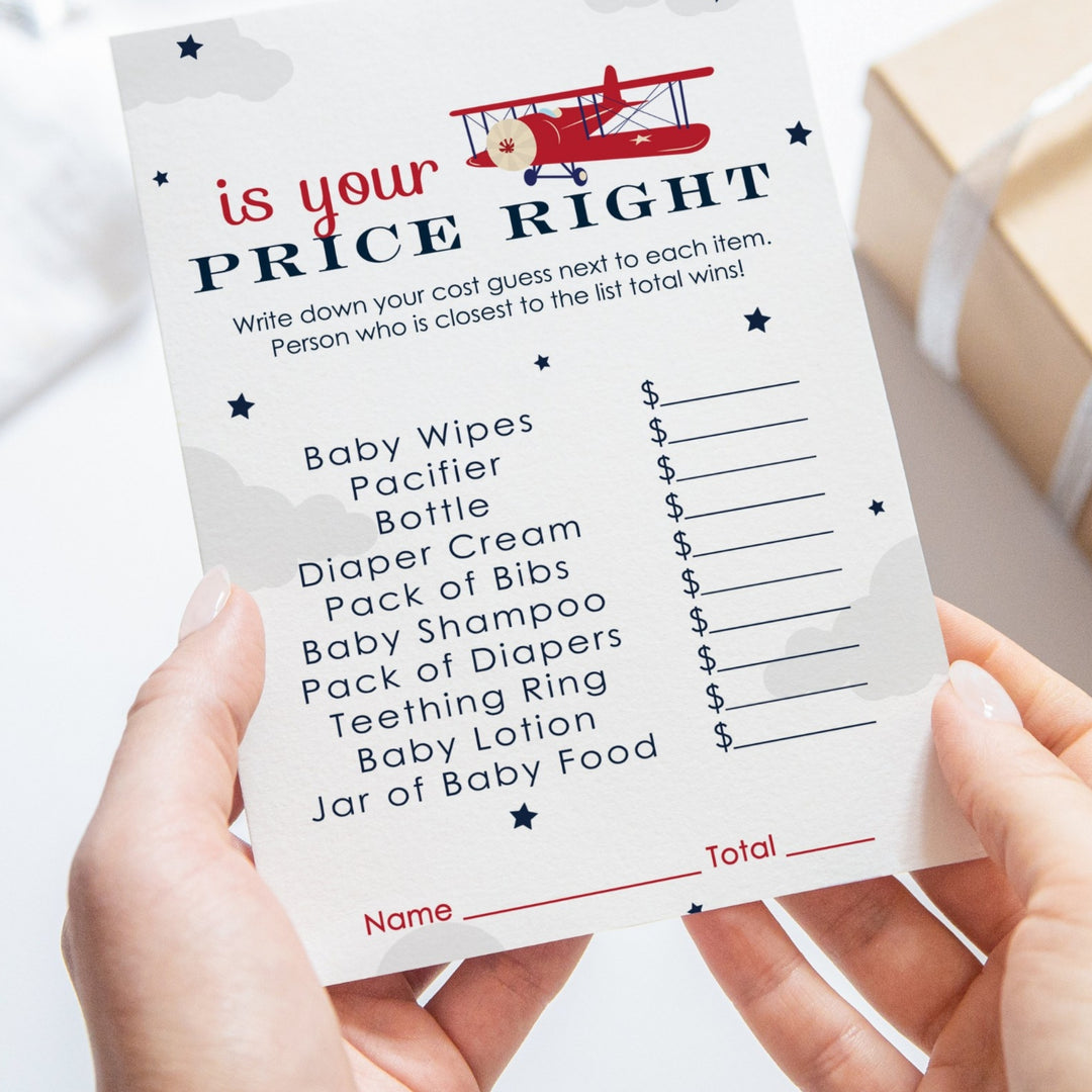 Airplane Baby Shower Guess the Price, 25 Pack, 4x6 Size Cards - Paper Clever Party