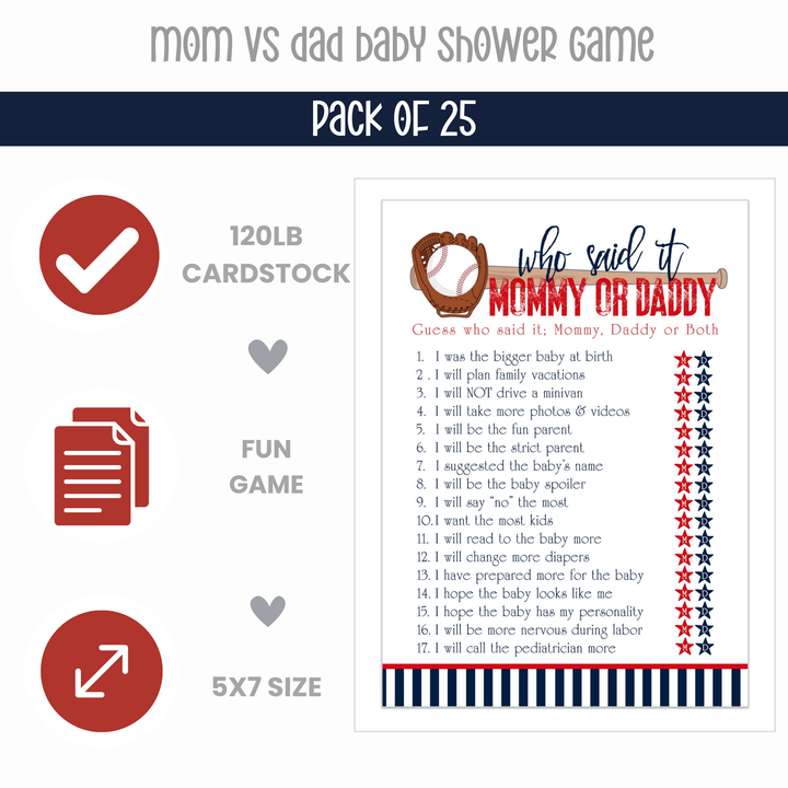 Baseball Mommy or Daddy Baby Shower Game - Paper Clever Party