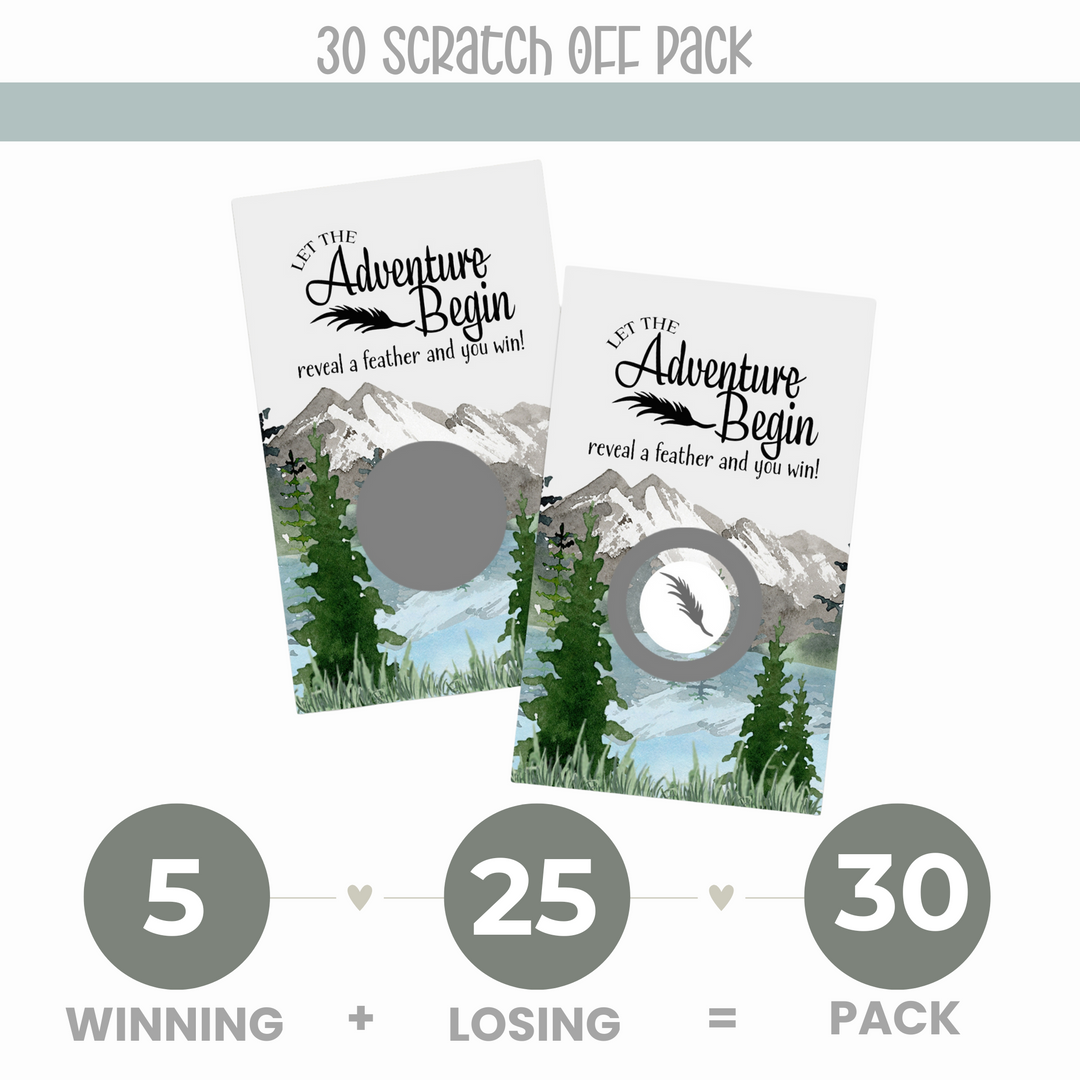 Adventure Awaits Mountain Scratch Off Cards (30 Pack) - Boys Baby Shower Games, Fun Reveal to Win Activities, Prize Drawings - Paper Clever Party