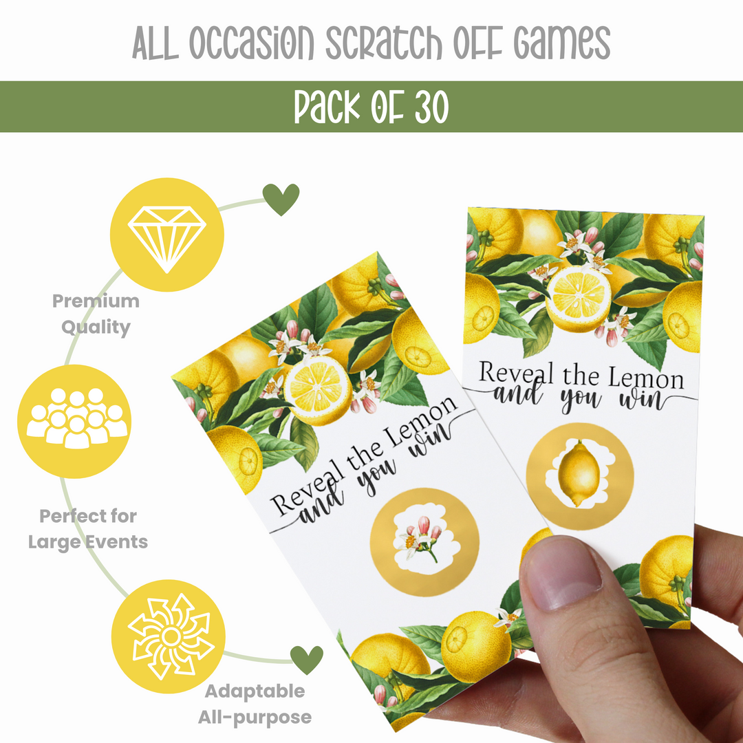 Main Squeeze Lemon Scratch Off Game (30 Pack) - Perfect for Showers, Wedding, Graduation, Lottery Ticket Scratchers - Paper Clever Party