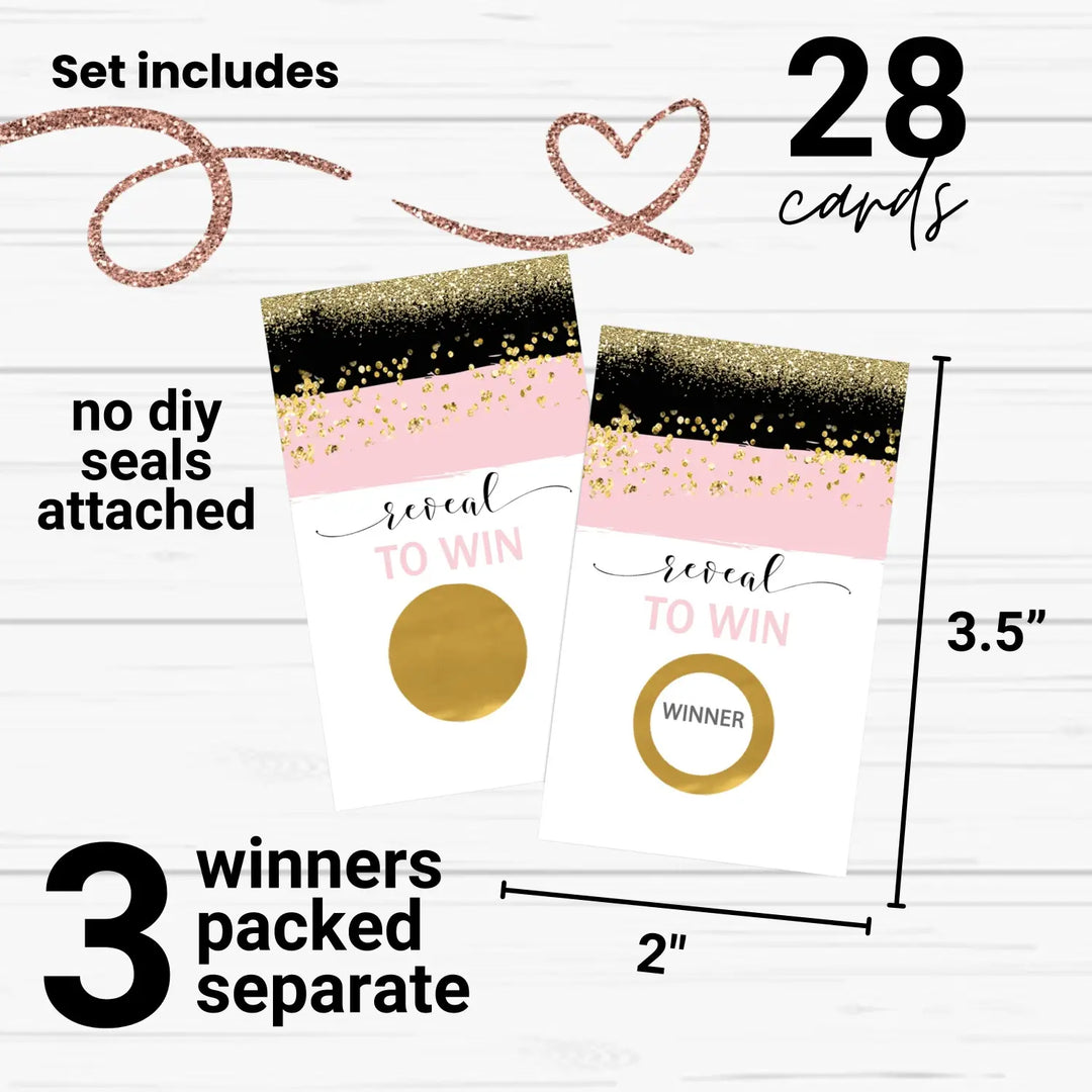 Pink & Gold Scratch Off Game Cards (28 Pack) - Perfect for Showers & Celebrations