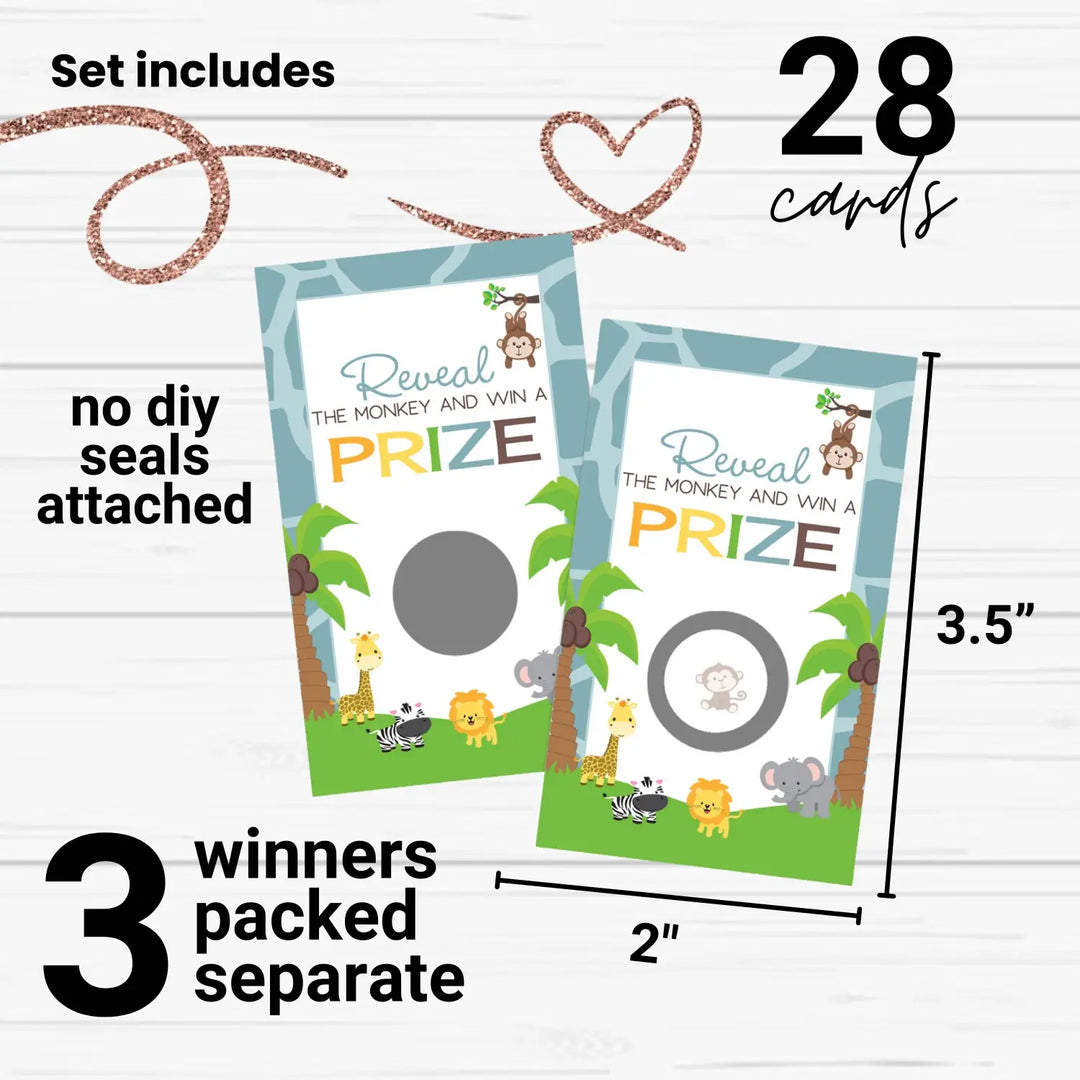 Baby Shower Games Gender Neutral - 28 Cards - Fun Scratch Off Game Guest Activities to Win Prizes Safari Favors Ideas Cute Jungle Theme Girl or Boy