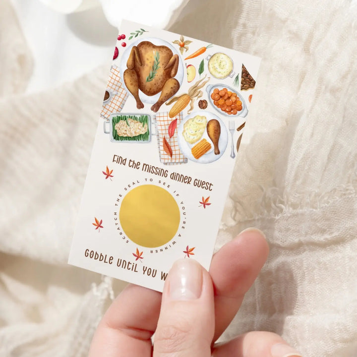 Thanksgiving Feast Scratch Off Game Cards - 30-Pack for Turkey Day Celebrations, Friendsgiving Fun, and Autumn Gatherings