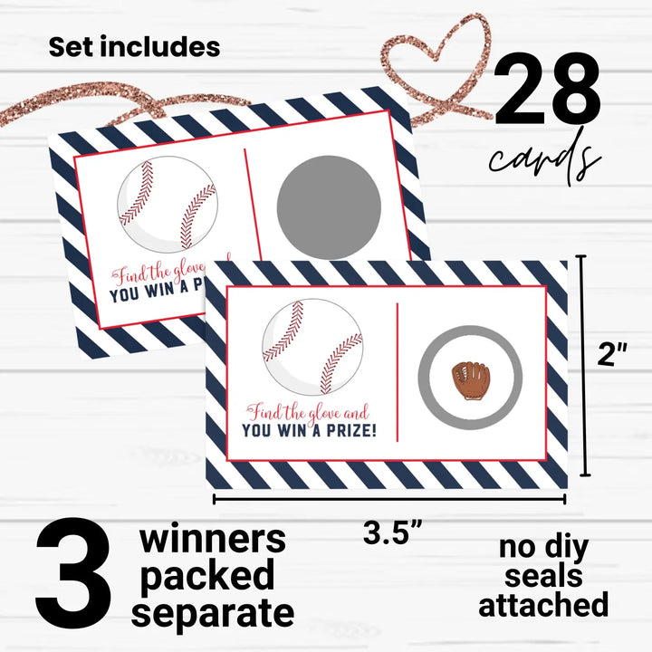 Baby Shower Games Baseball - 28 Pack - Scratch Off Raffle Cards Fun Bridal Activities, Wedding Game, Graduation Party Ideas, Gender Neutral Boy or Girl Theme