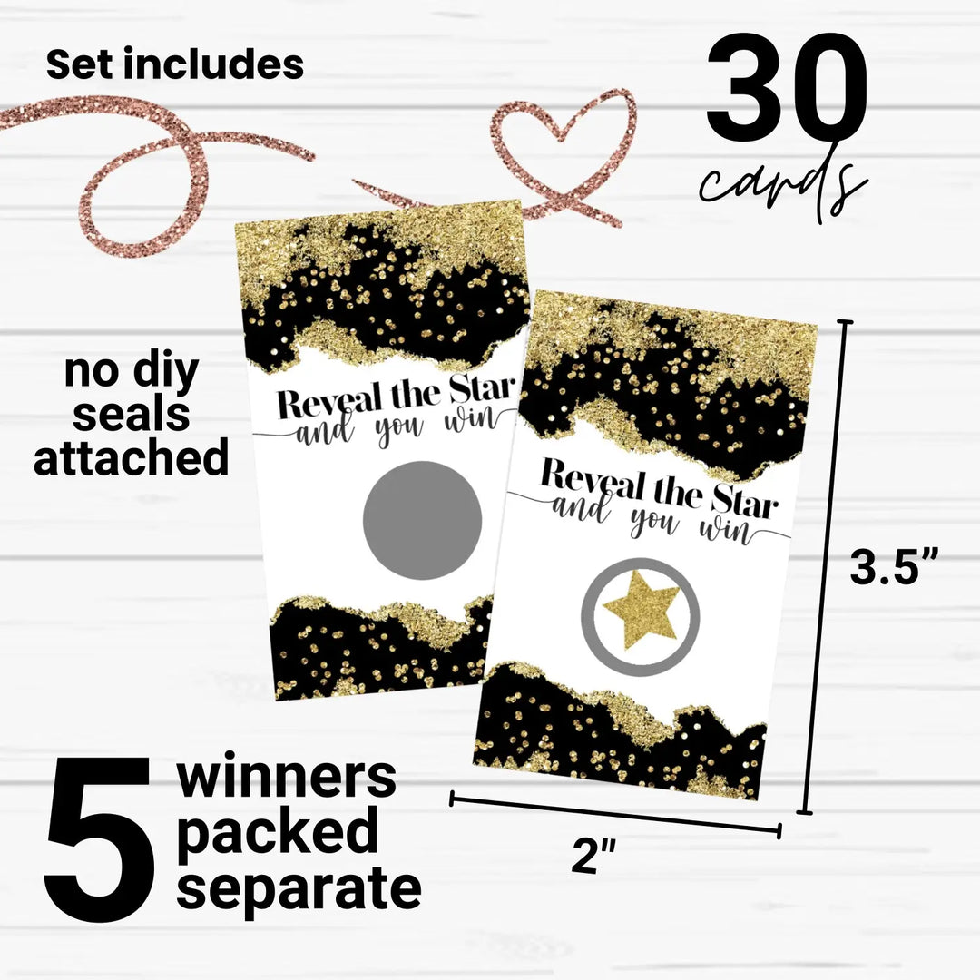 Black and Gold Elegant Scratch Off Games for Bridal Shower, All Occasions (30 Pack) - Raffle Ticket Ideas, Party Favors