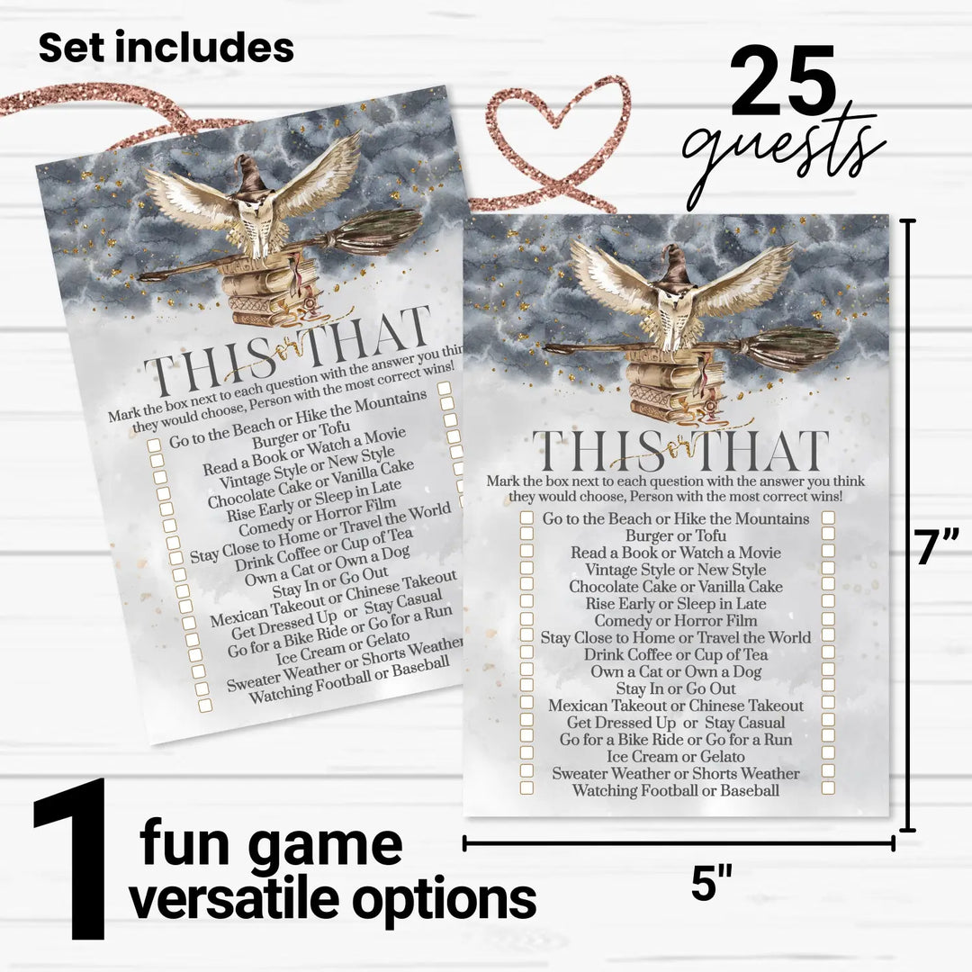 Magic Owl Bridal Shower Games – Bundle Includes He Said or She Said & Who Knows the Bride Best Wedding Shower Game Engagement Party, Rehearsal Dinner, Black and Gold Design, 25 Double-Sided Card