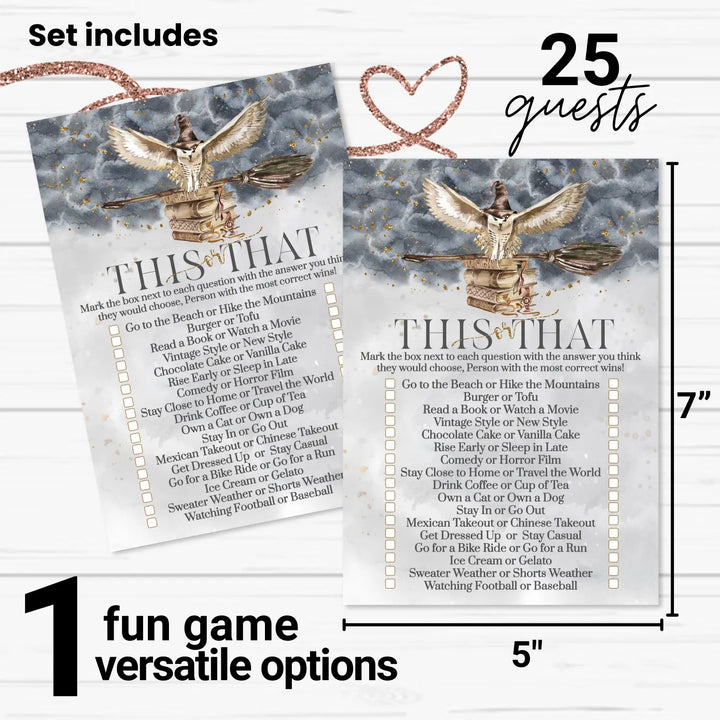 Magic Owl Bridal Shower Games – Bundle Includes He Said or She Said & Who Knows the Bride Best Wedding Shower Game Engagement Party, Rehearsal Dinner, Black and Gold Design, 25 Double-Sided Card