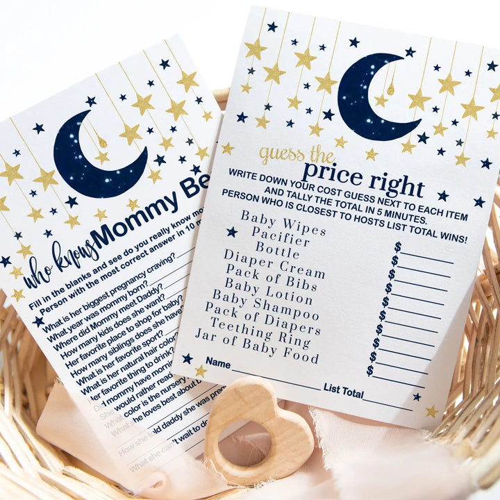 Navy & Gold Twinkle Little Star Baby Shower Game Set, Over or Under and Guess the Price Right