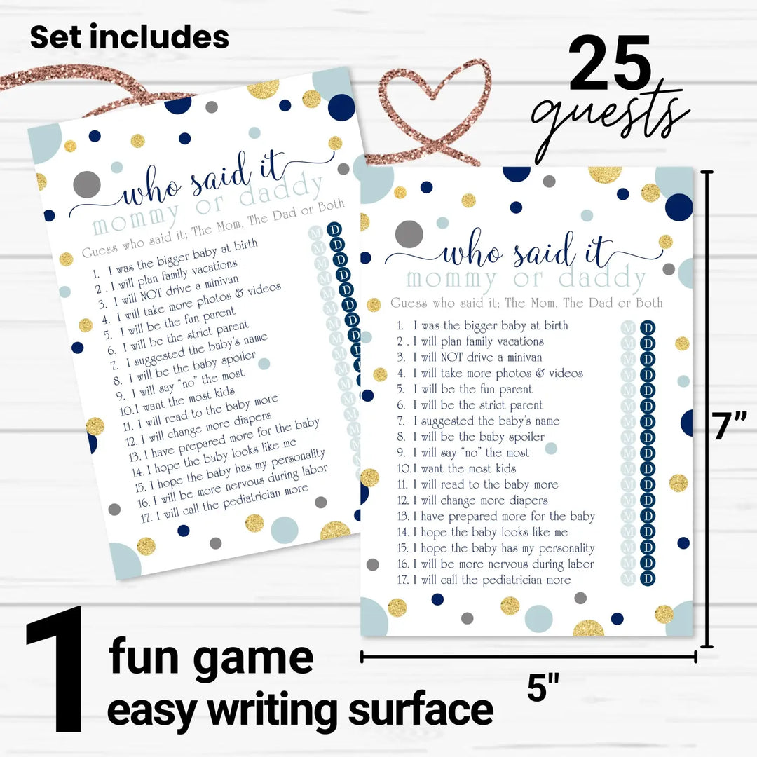 Navy and gold mommy or daddy baby shower game - 25 pack guess who activity cards twinkle little star themed royal