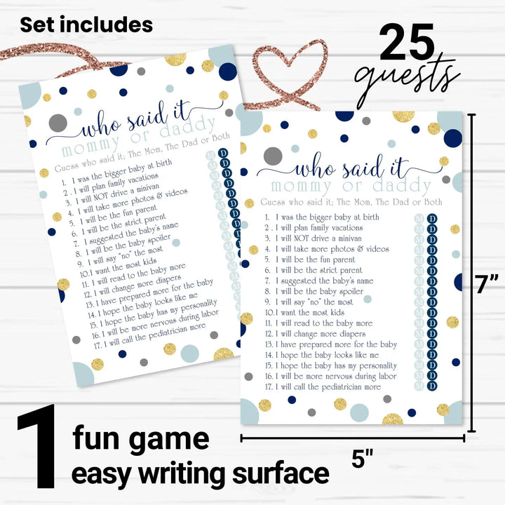 Navy and gold mommy or daddy baby shower game - 25 pack guess who activity cards twinkle little star themed royal