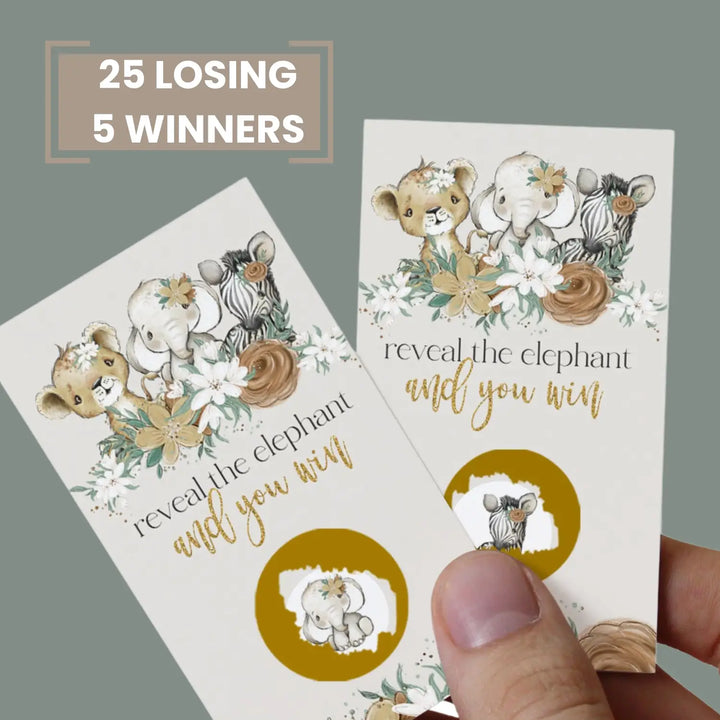 Baby shower games for girls - 30 cards - fun scratch off game guest activities reveal to win prizes adorable jungle