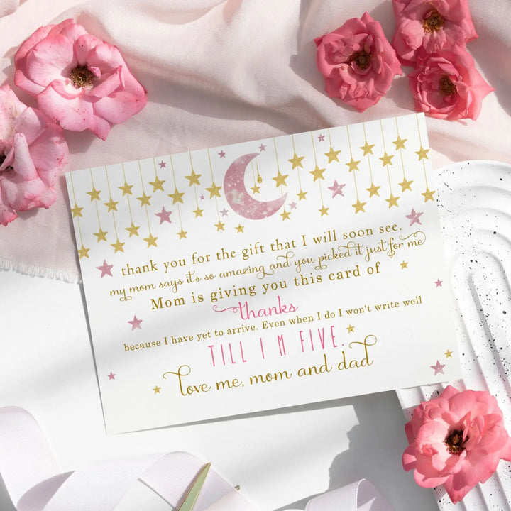 Twinkle Little Star Thank You Cards for Girls – Pink and Gold Notecards (Pack of 25)