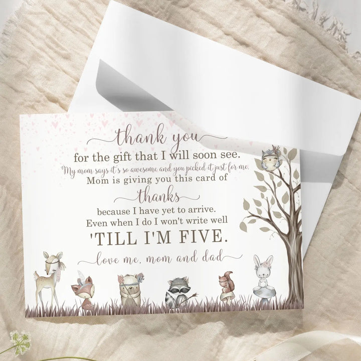 Girls Woodland Baby Shower Thank You Cards – Notecards with Envelopes (Pack of 25)