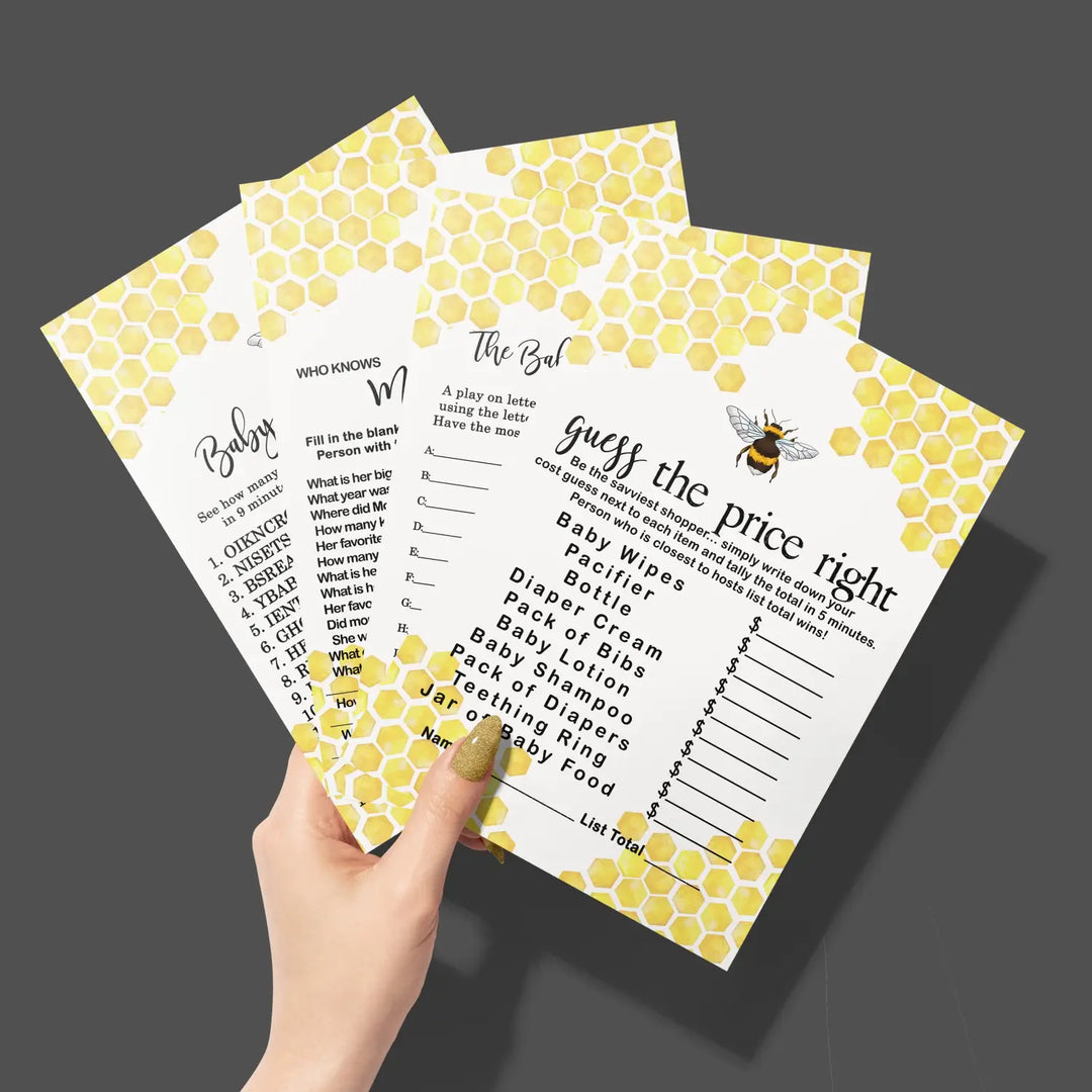 Bumblebee Baby Shower Game Pack, Yellow & Black, 5x7 Cards (25 ct)