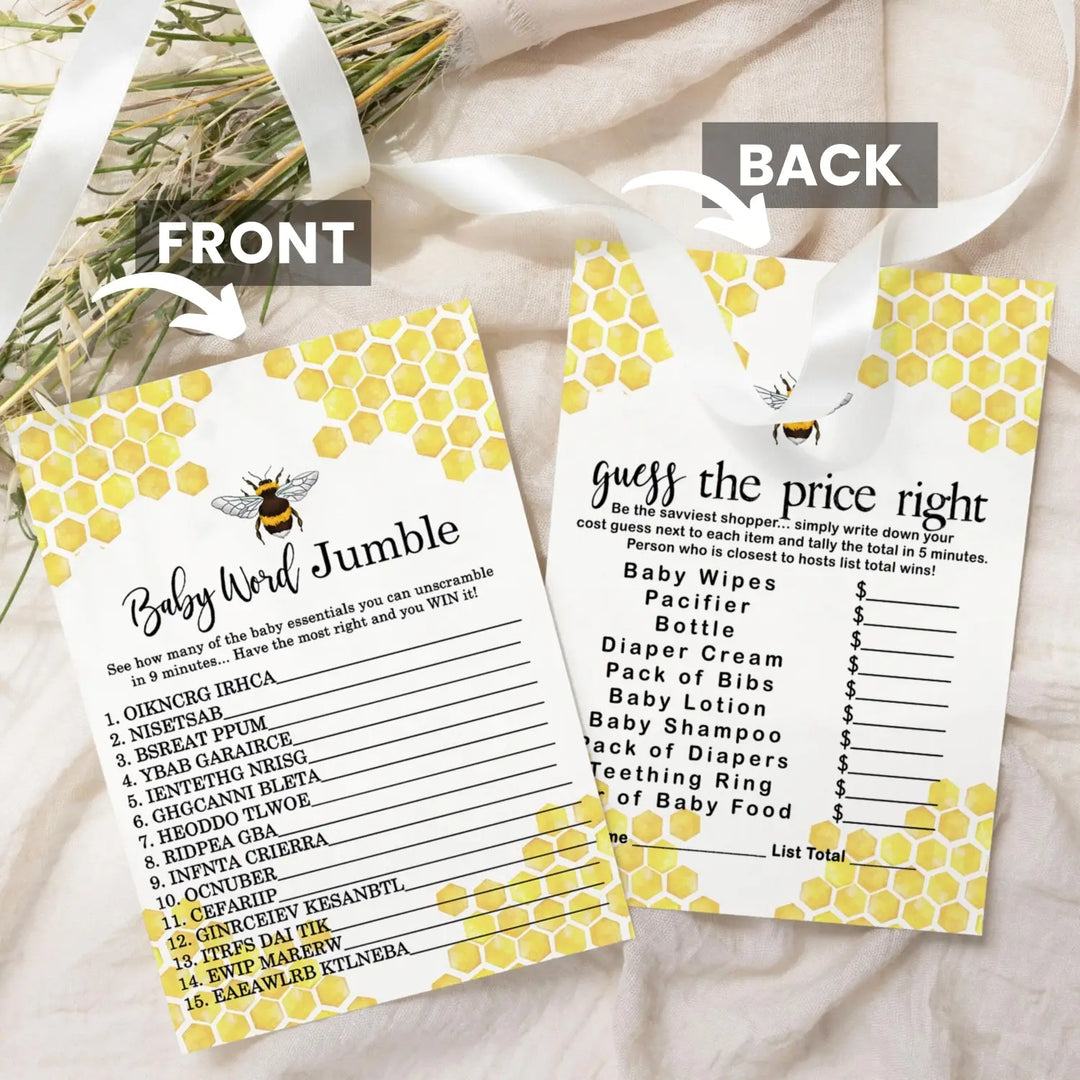 Bumblebee Baby Shower Game Pack, Yellow & Black, 5x7 Cards (25 ct)